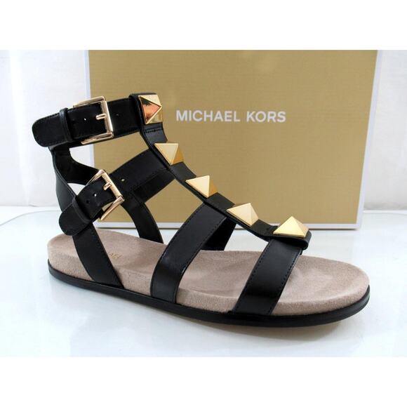 Michael Kors Wren Gladiator Studded Flat Sandals Black Leather Size 6.5 - Picture 1 of 7
